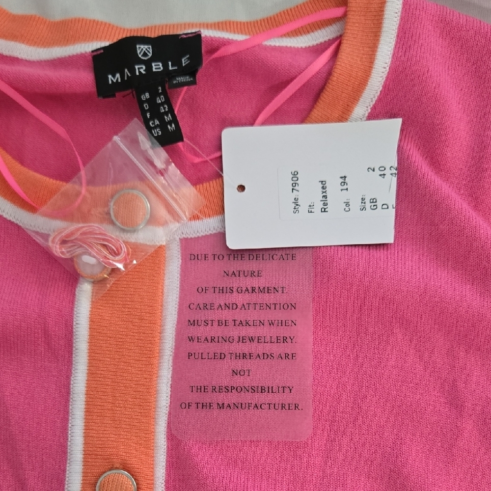 MARBLE Fuchsia Cardigan with Coral Accents - Picture 3 of 5